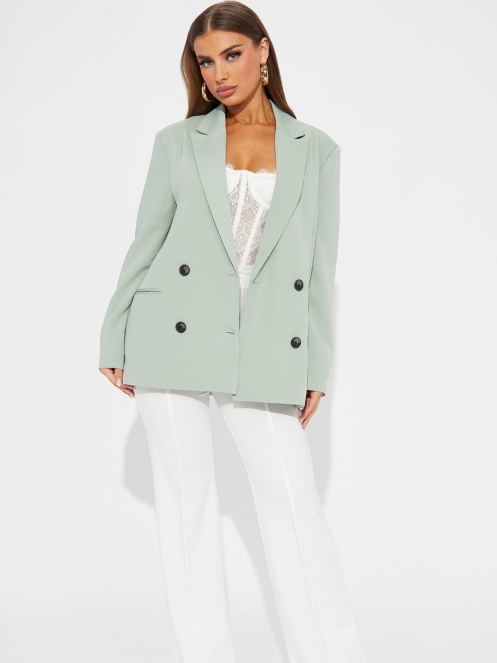 Put The Work In Oversized Blazer - Sage (Fashionnova)
